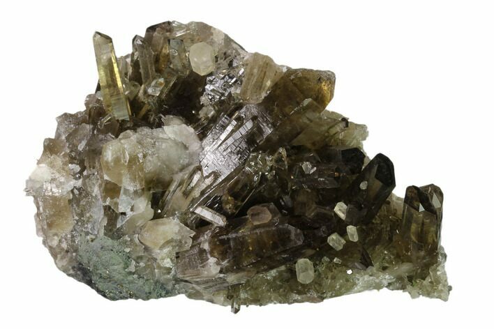 Smoky Quartz and Columnar Calcite Crystal Cluster - China #137647